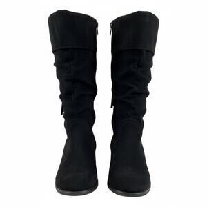 Justice Girls Black Slouch Boots Size 3 Mid Calf Side Zip Low Heel